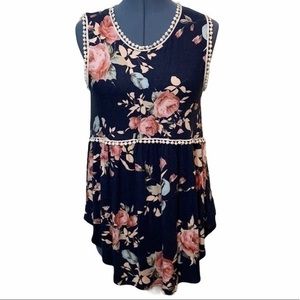 Wanna B Blue Tank with Flowers & Lace